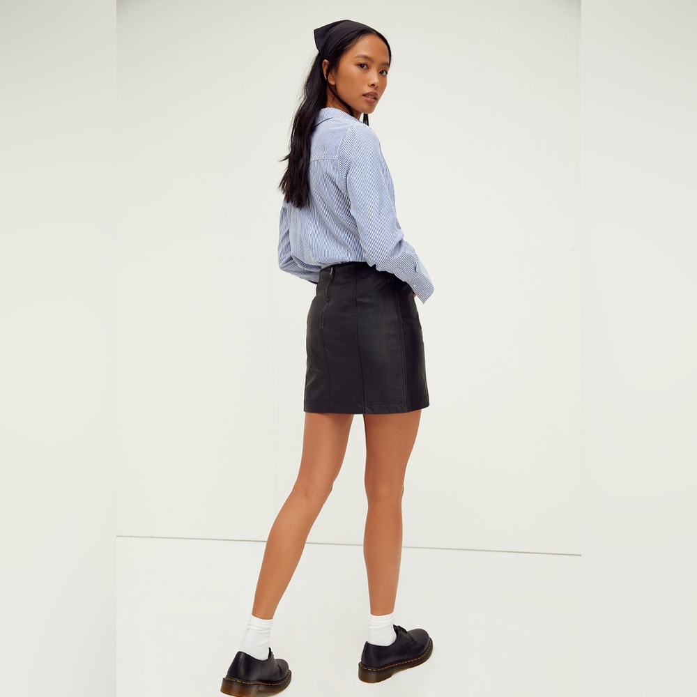 Free People Modern Femme Vegan Leather Mini Skirt in black, 0, MSRP $128